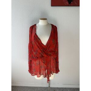 IRO Linette Floral Print Bell Sleeve Blouse Top